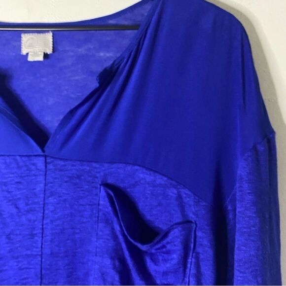 Anthropologie Postage Stamp Blue Linen Split Neck Tee - Picture 6 of 8